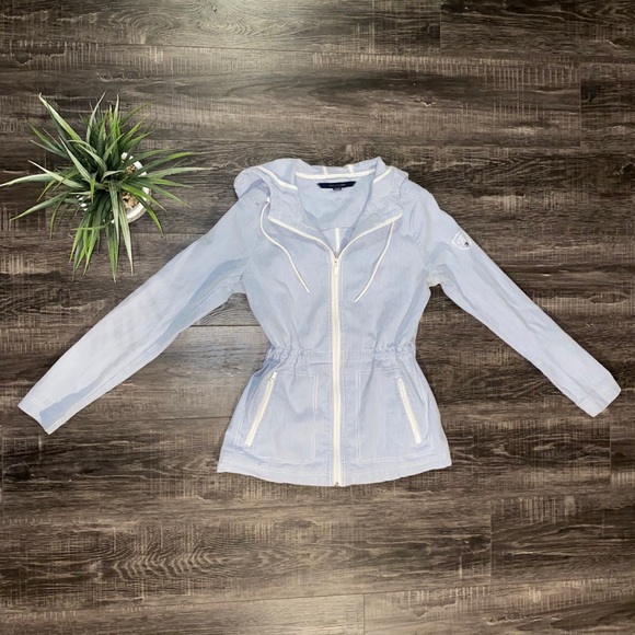 TOMMY HILFIGER Blue & White Striped Jacket - Picture 2 of 16